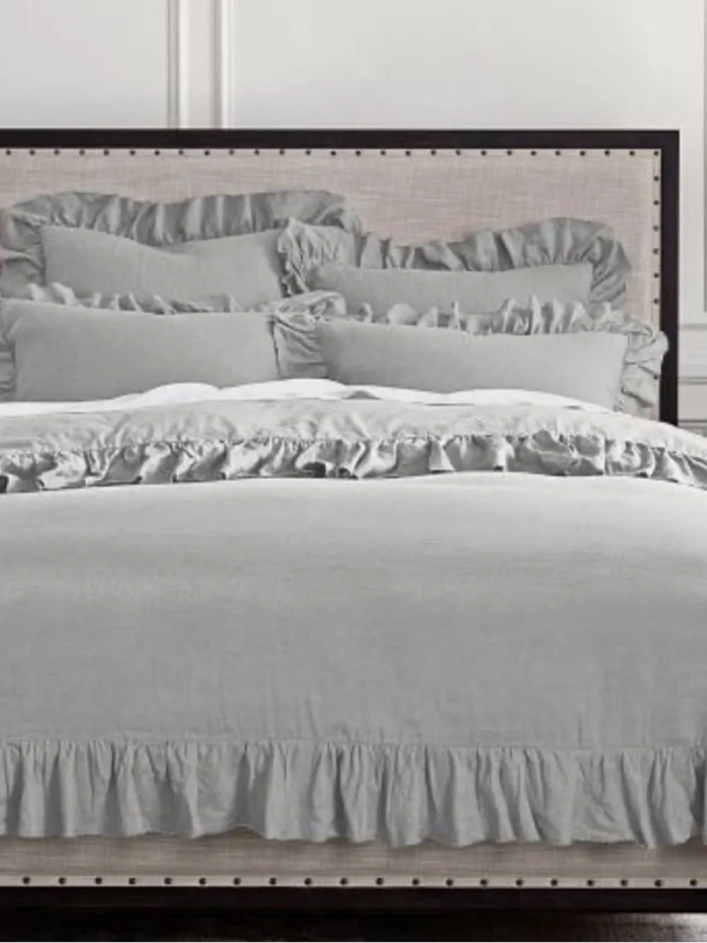 EUC Pottery Barn Gray Belgian Flax Ruffle Linen Duvet Tein